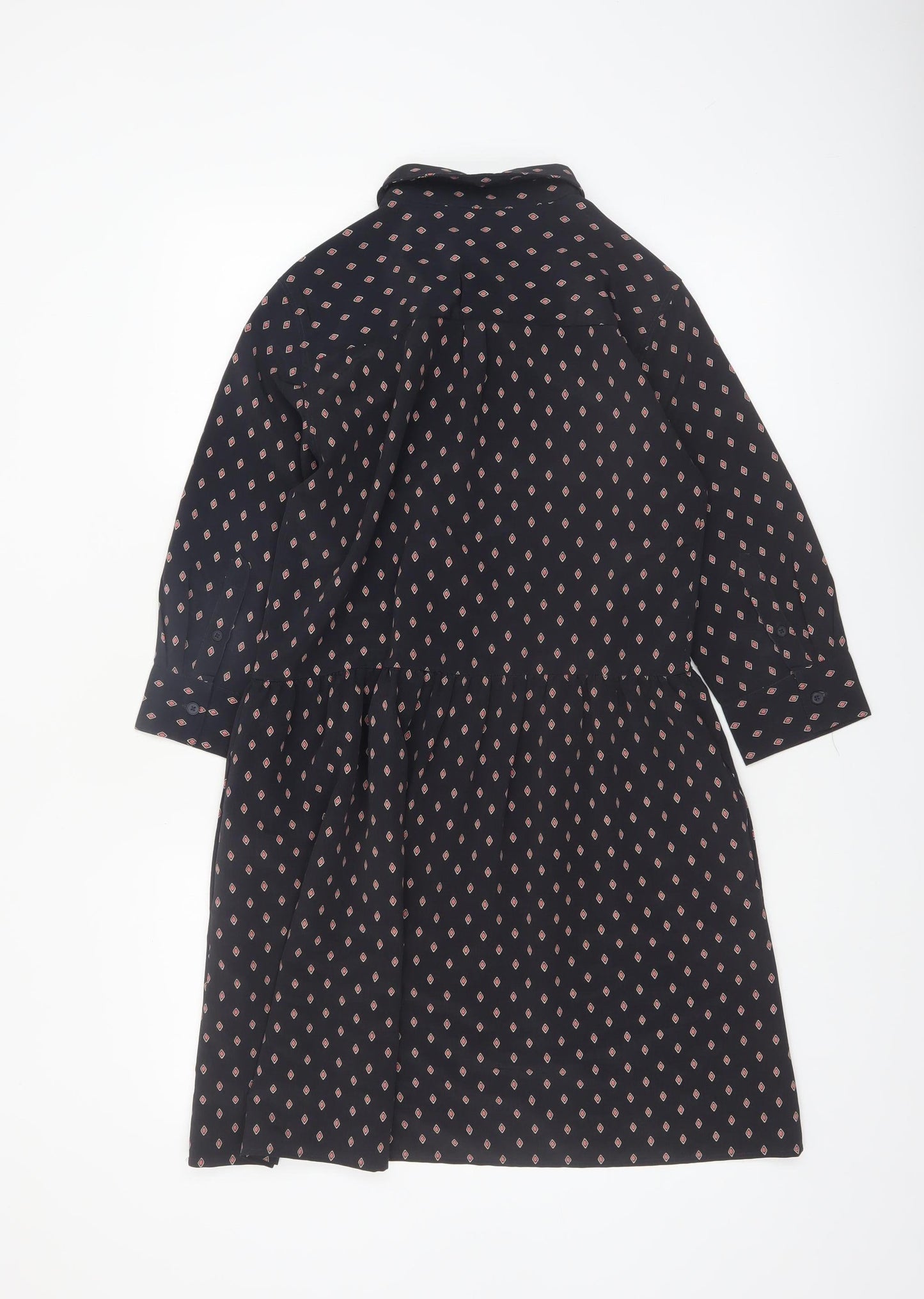 Next Womens Black Geometric Shirt Dress Size 8 Collared 3/4 Sleeve