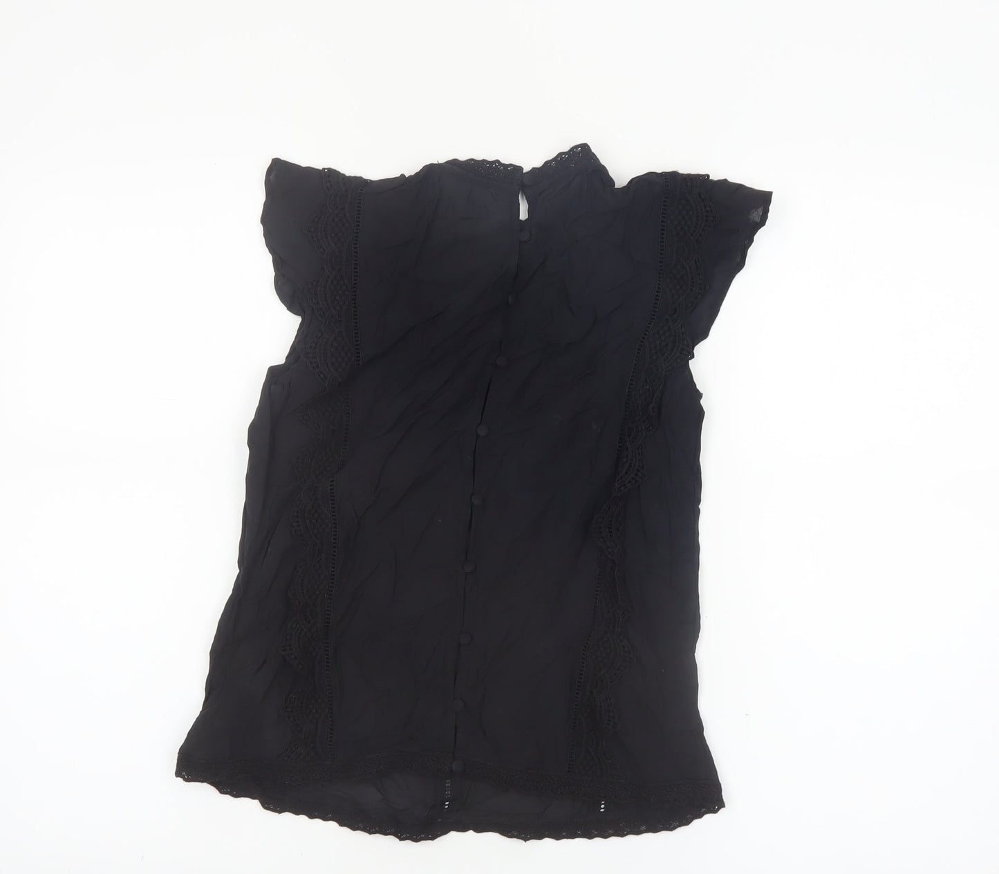 RR Women Black Lace High Neck Short Sleeve Blouse Size 6