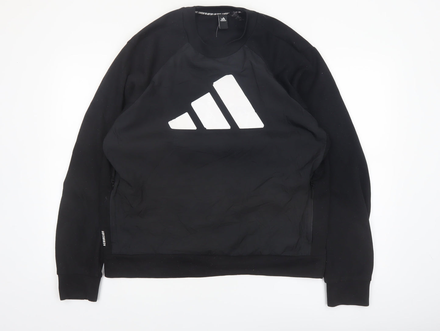 Adidas Men’s Black Large Pullover Sweatshirt Crew Neck Logo Sports Top