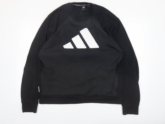 Adidas Men’s Black Large Pullover Sweatshirt Crew Neck Logo Sports Top