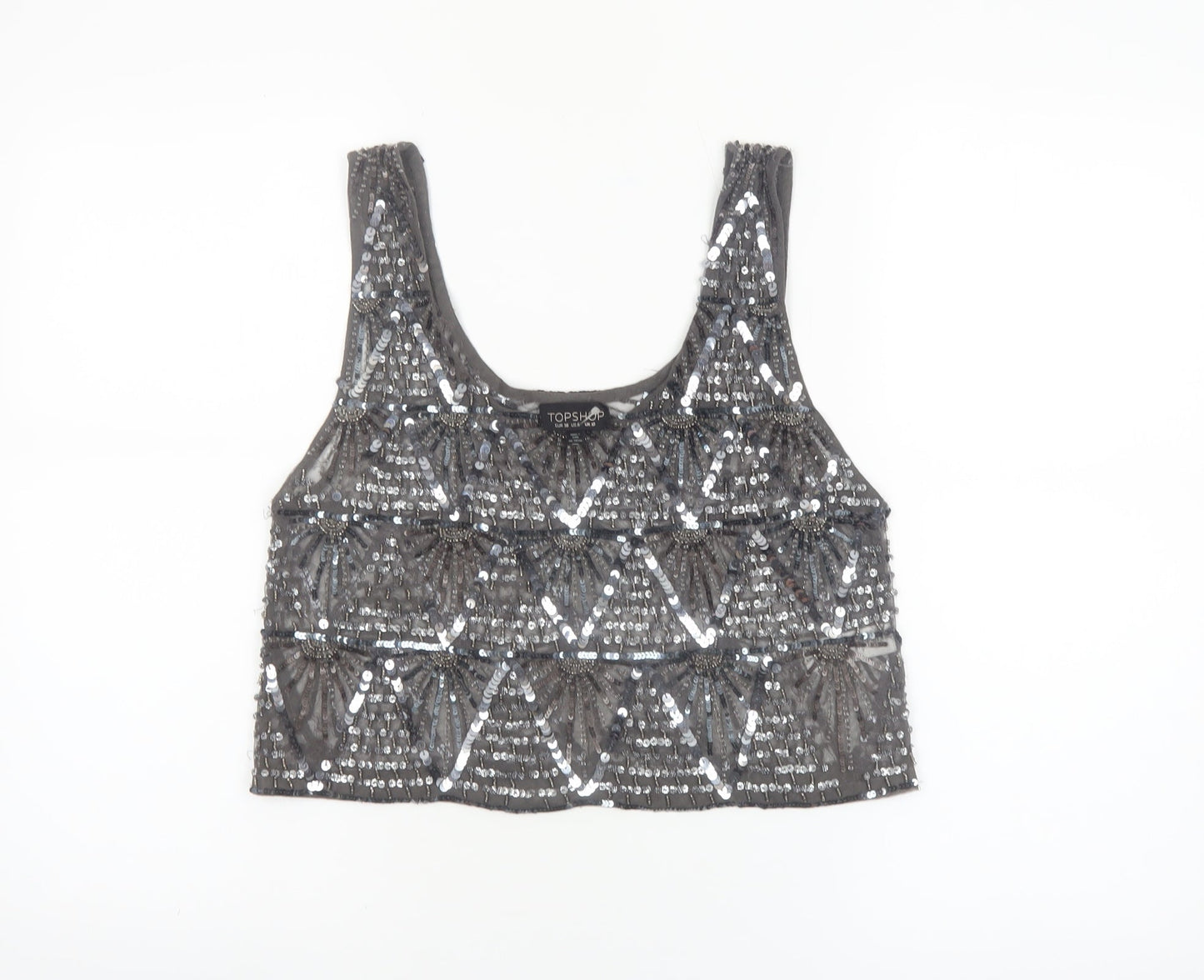 Topshop Women’s Grey Sequin Beaded Cropped Tank Top UK 10