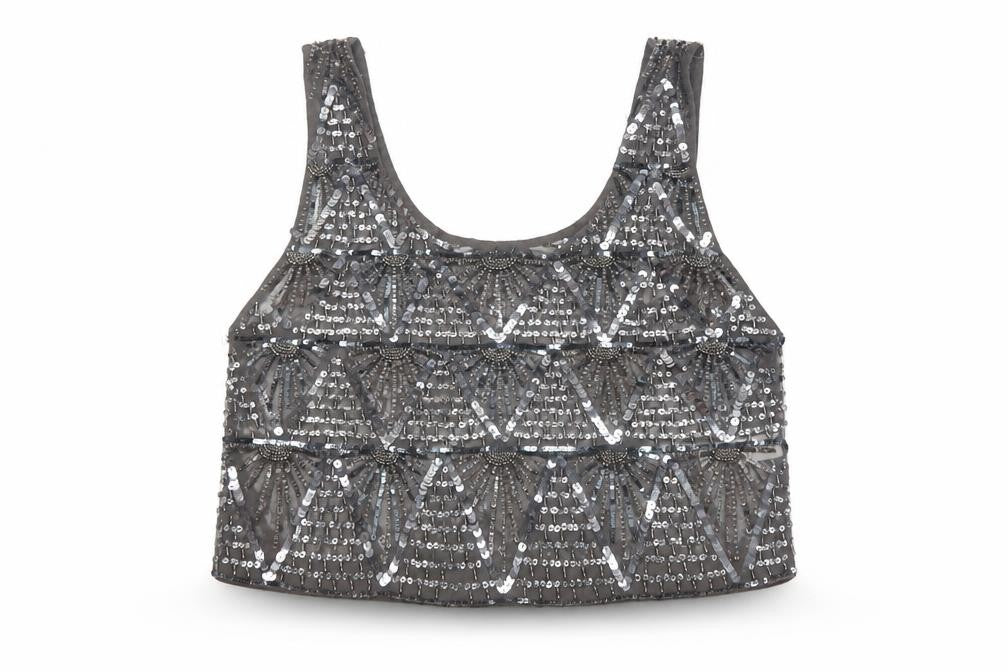Topshop Women’s Grey Sequin Beaded Cropped Tank Top UK 10