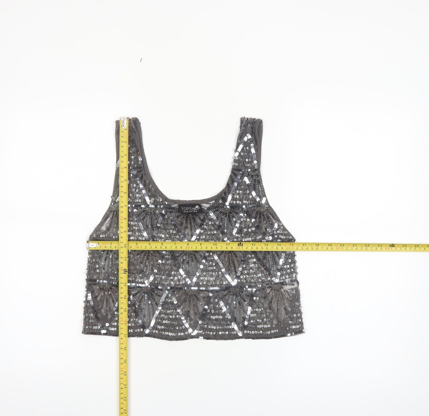 Topshop Women’s Grey Sequin Beaded Cropped Tank Top UK 10