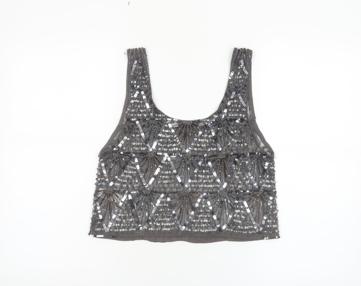 Topshop Women’s Grey Sequin Beaded Cropped Tank Top UK 10