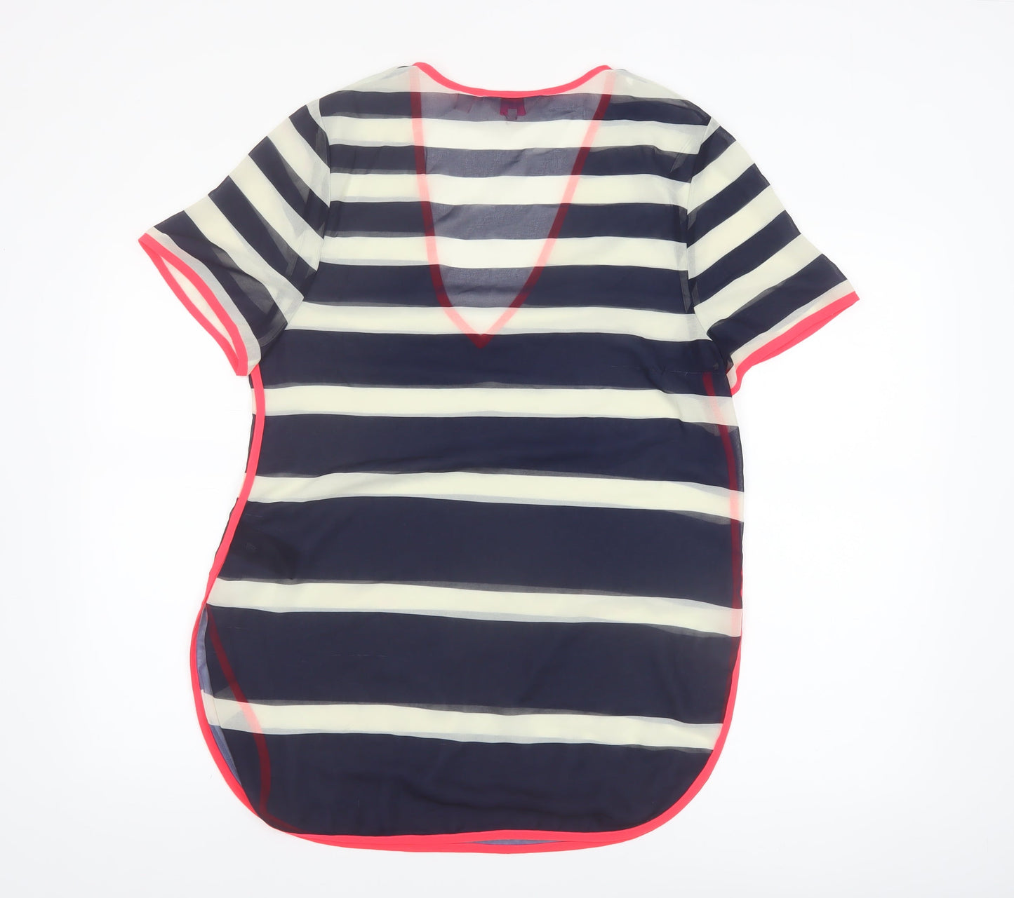 Ted Baker Women's Blue Striped Sheer V-Neck Tunic Blouse Size S