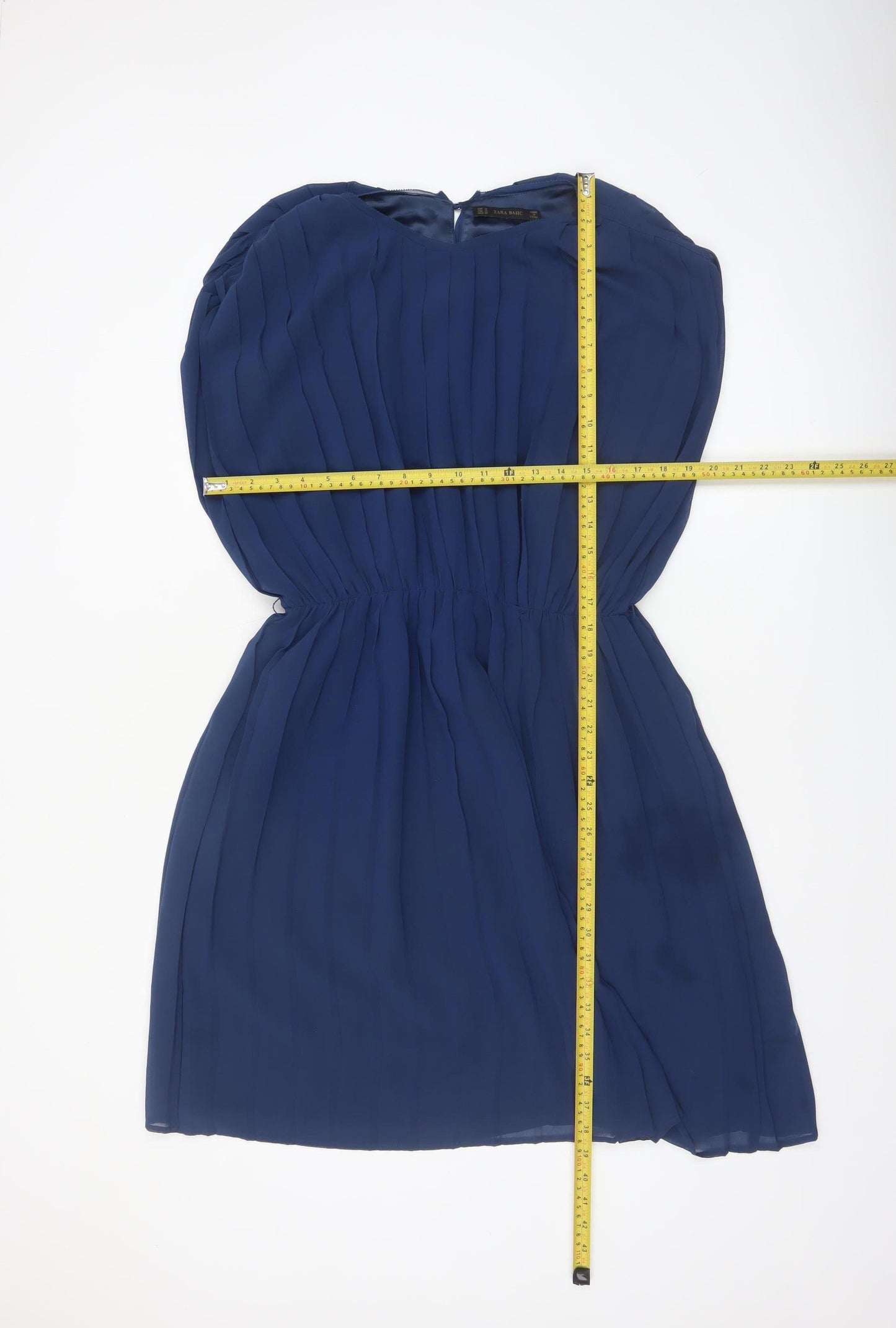 Zara Basic Women’s Blue Pleated Chiffon Shift Dress Size 12