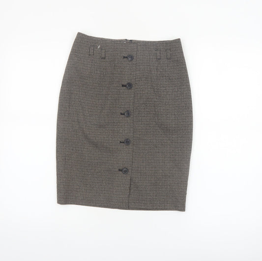 H&M Women Brown Check Pencil Skirt Size 6 Tweed Workwear
