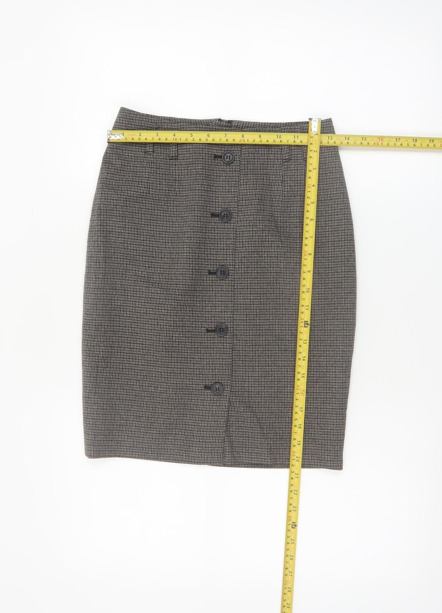 H&M Women Brown Check Pencil Skirt Size 6 Tweed Workwear