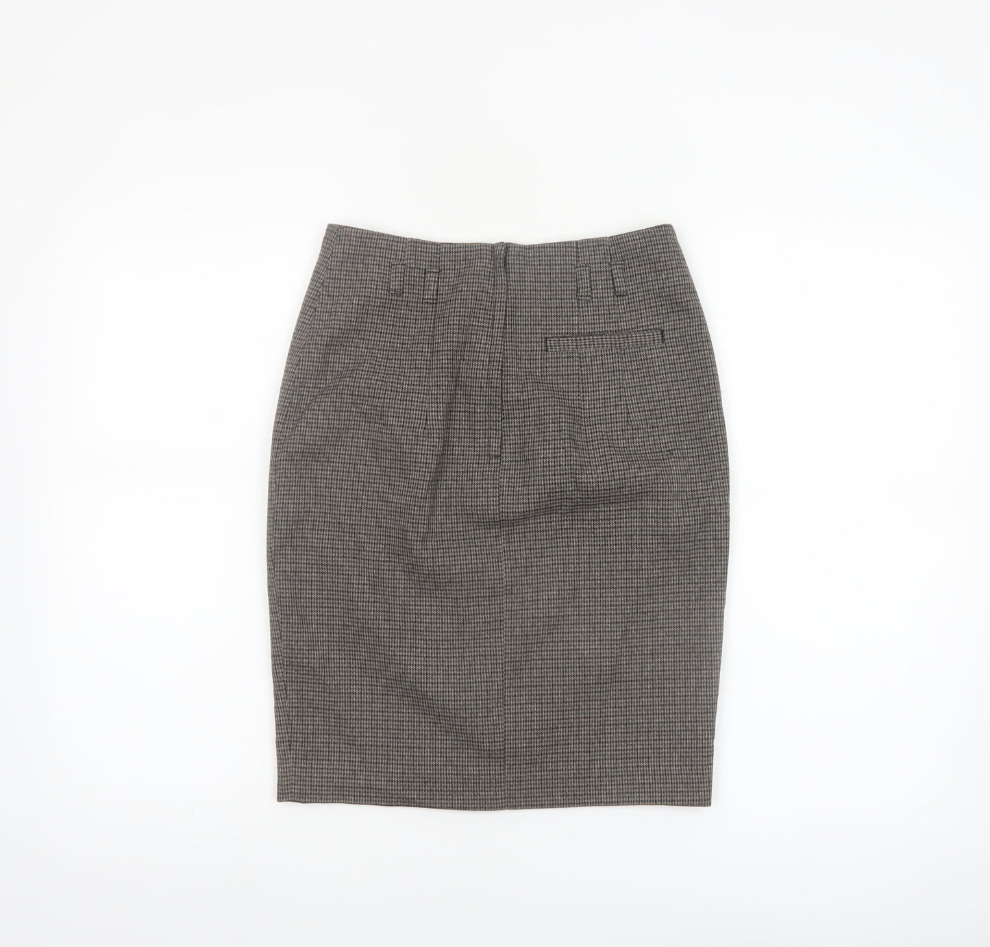 H&M Women Brown Check Pencil Skirt Size 6 Tweed Workwear