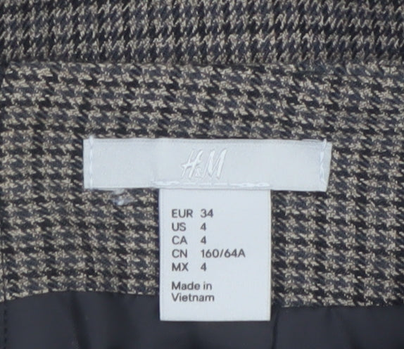 H&M Women Brown Check Pencil Skirt Size 6 Tweed Workwear
