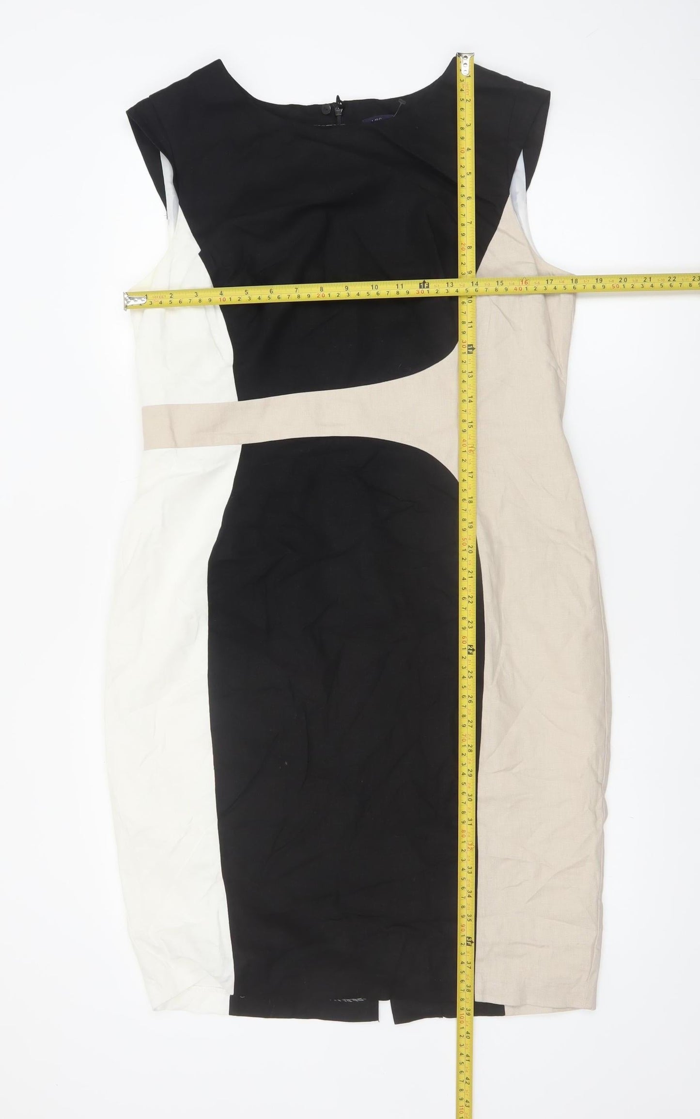 Marks and Spencer Women Black Beige White Colourblock Sheath Dress Size 14