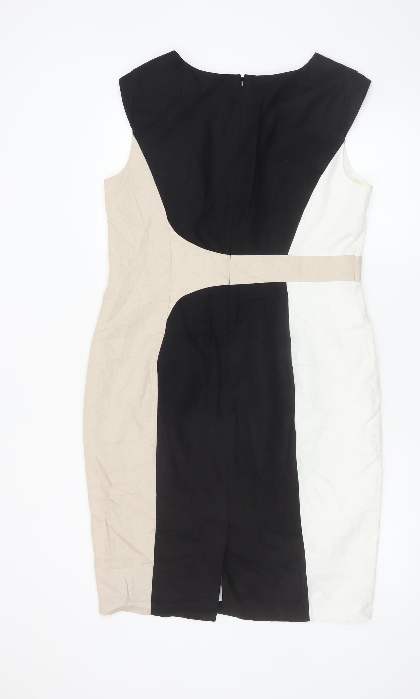 Marks and Spencer Women Black Beige White Colourblock Sheath Dress Size 14
