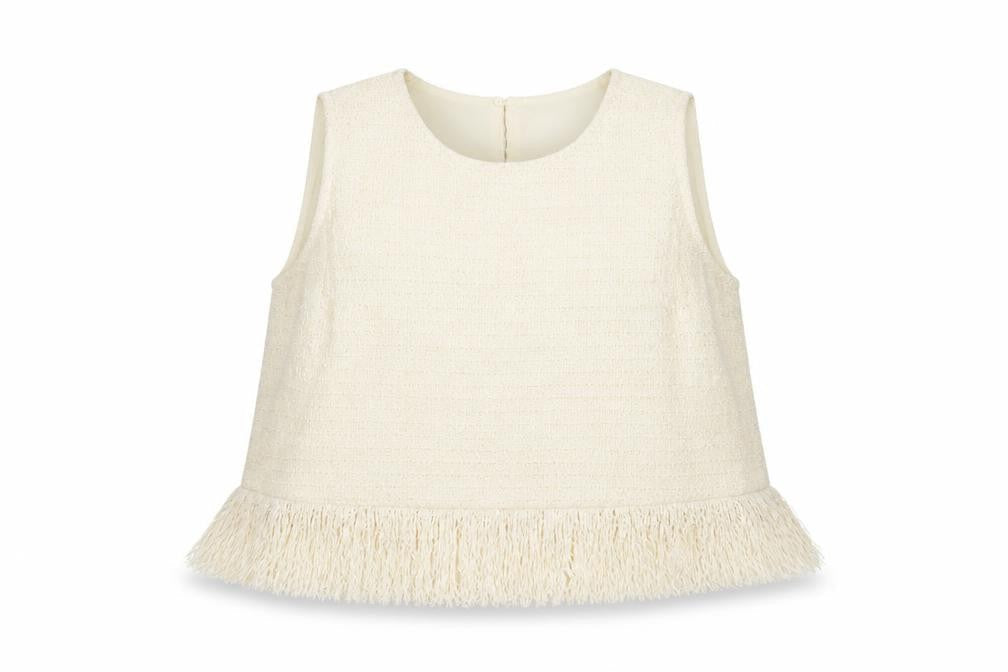 Marks & Spencer Women's Beige Cropped Fringe Tweed Blouse Size 18