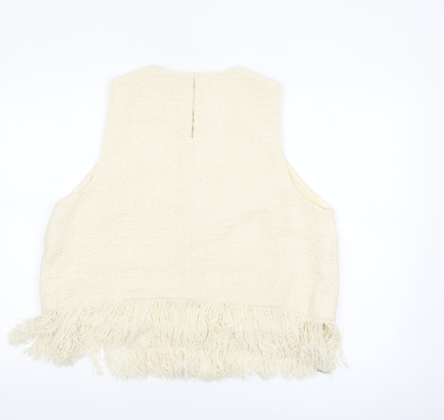 Marks and Spencer Women's Beige Cropped Fringe Tweed Blouse Size 18