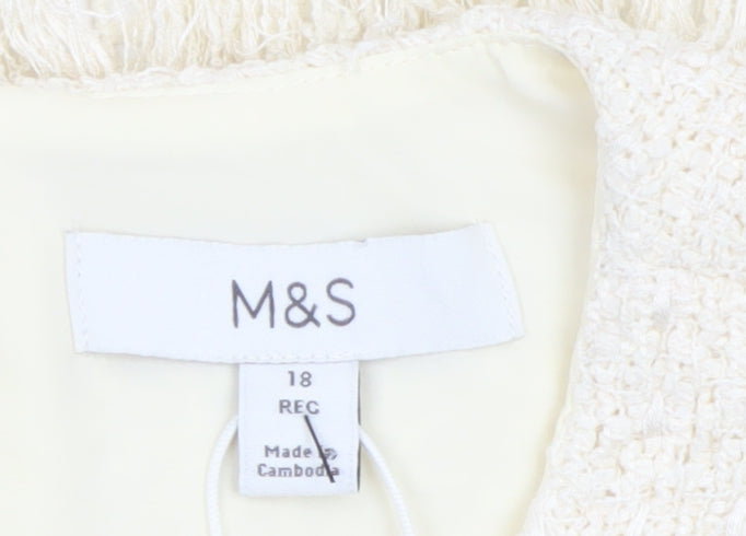 Marks and Spencer Women's Beige Cropped Fringe Tweed Blouse Size 18