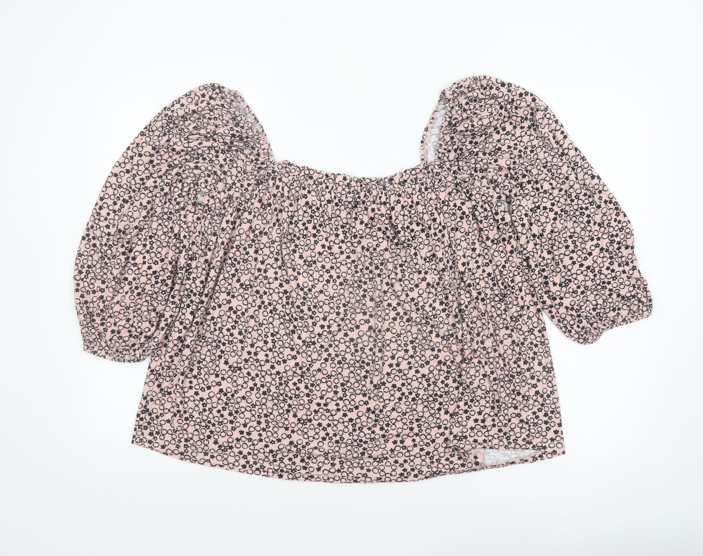 Boden Women’s Pink Floral Puff Sleeve Square Neck Blouse Size 14