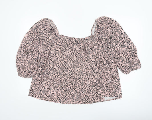 Boden Women’s Pink Floral Puff Sleeve Square Neck Blouse Size 14