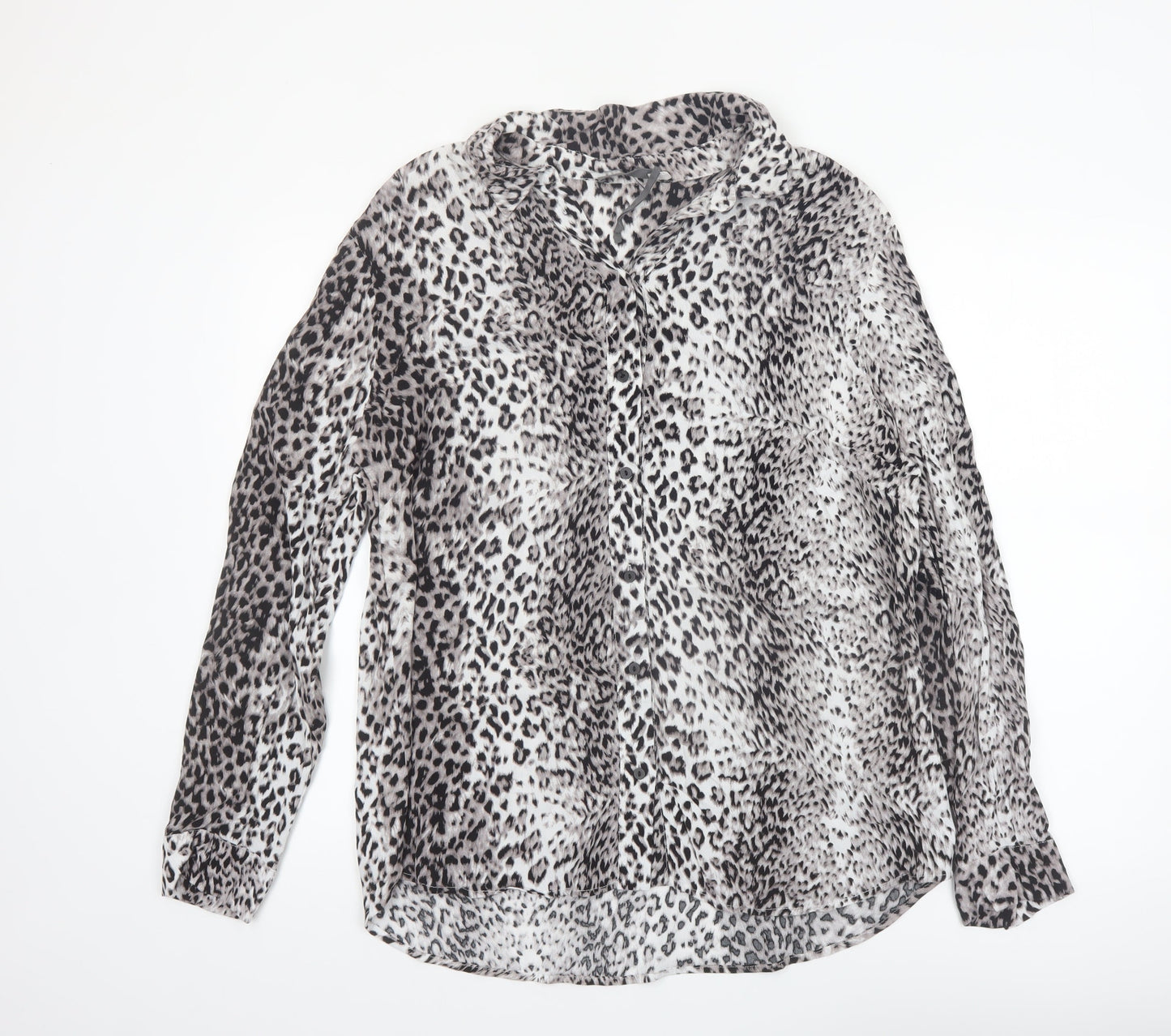 Mint Velvet Womens Black Animal Print Long Sleeve Tunic Blouse Size 16