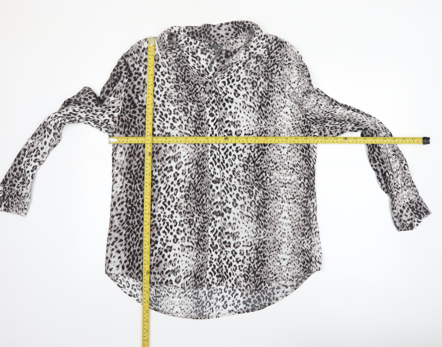 Mint Velvet Womens Black Animal Print Long Sleeve Tunic Blouse Size 16