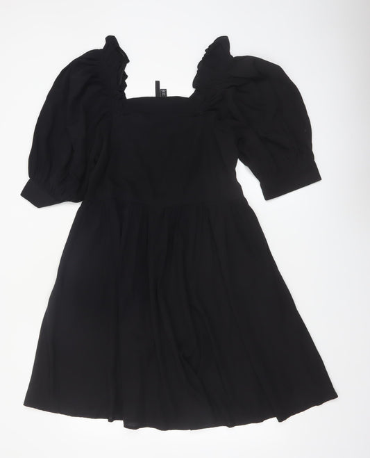 Vero Moda Women Black M A-Line Puff Sleeve Short Dress