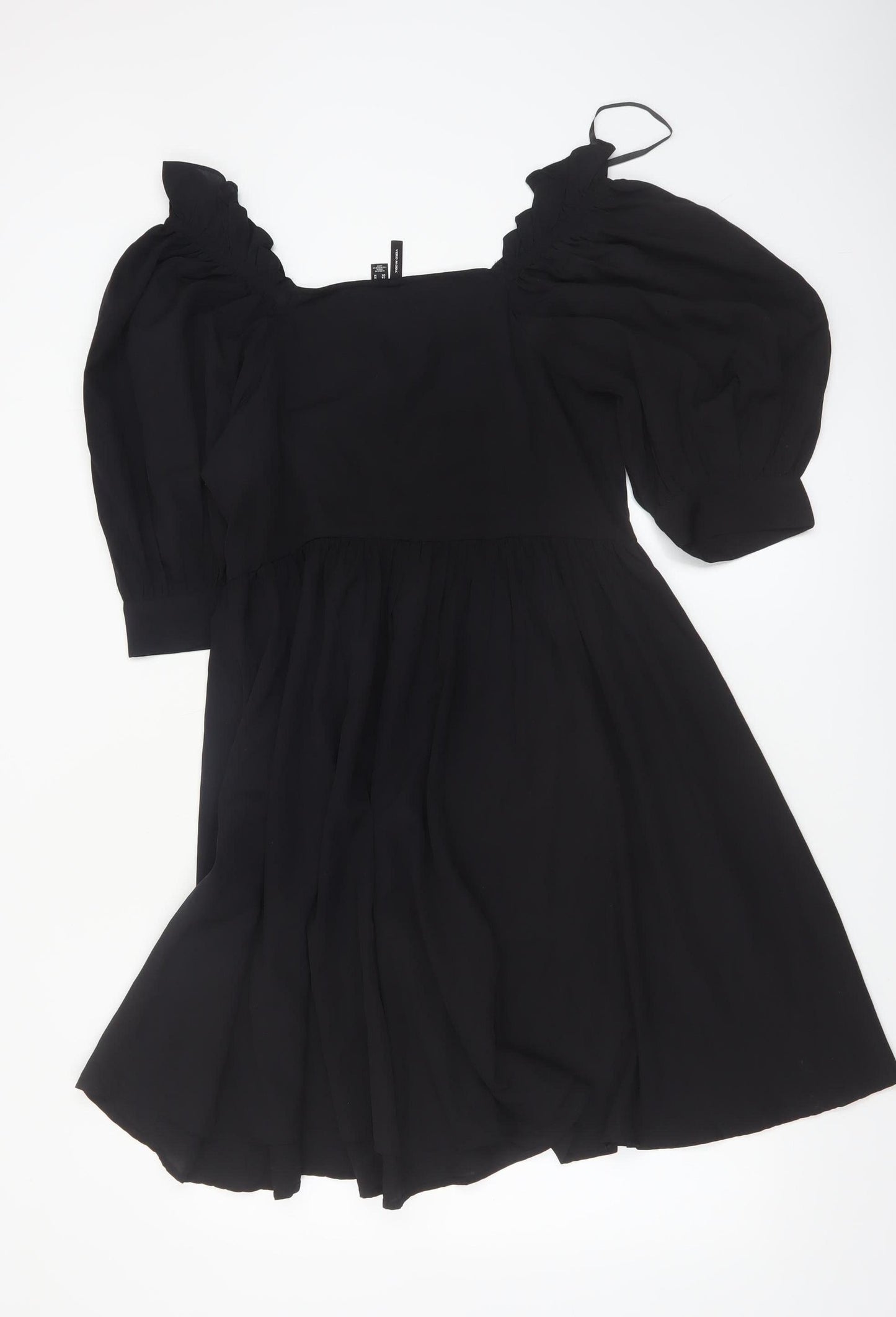 Vero Moda Women Black M A-Line Puff Sleeve Short Dress