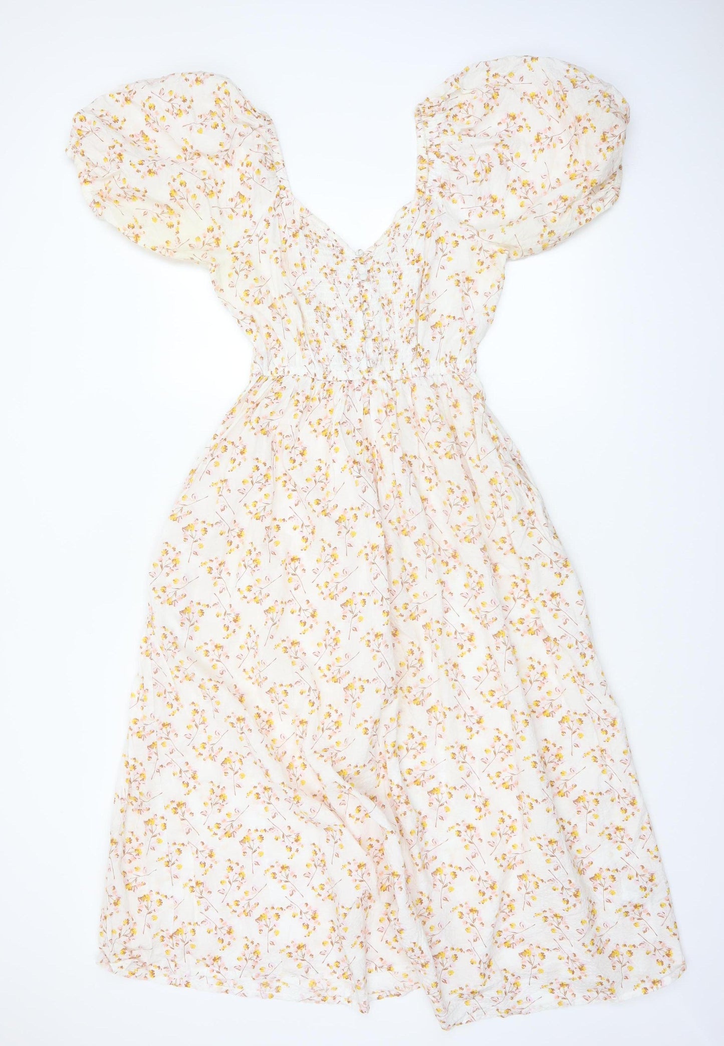 Next Women’s White Floral Puff Sleeve Midi Dress Size 6