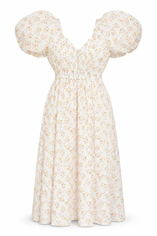 Next Women’s White Floral Puff Sleeve Midi Dress Size 6