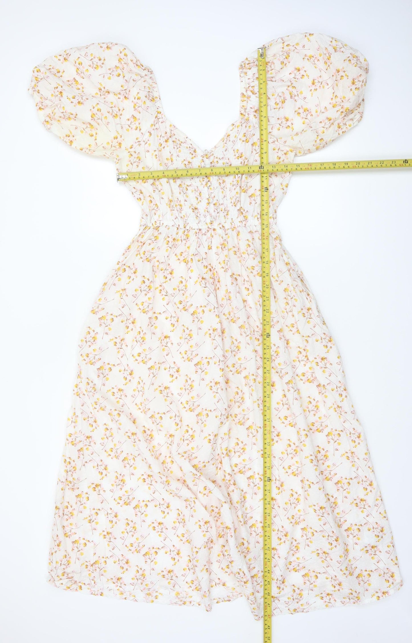Next Women’s White Floral Puff Sleeve Midi Dress Size 6