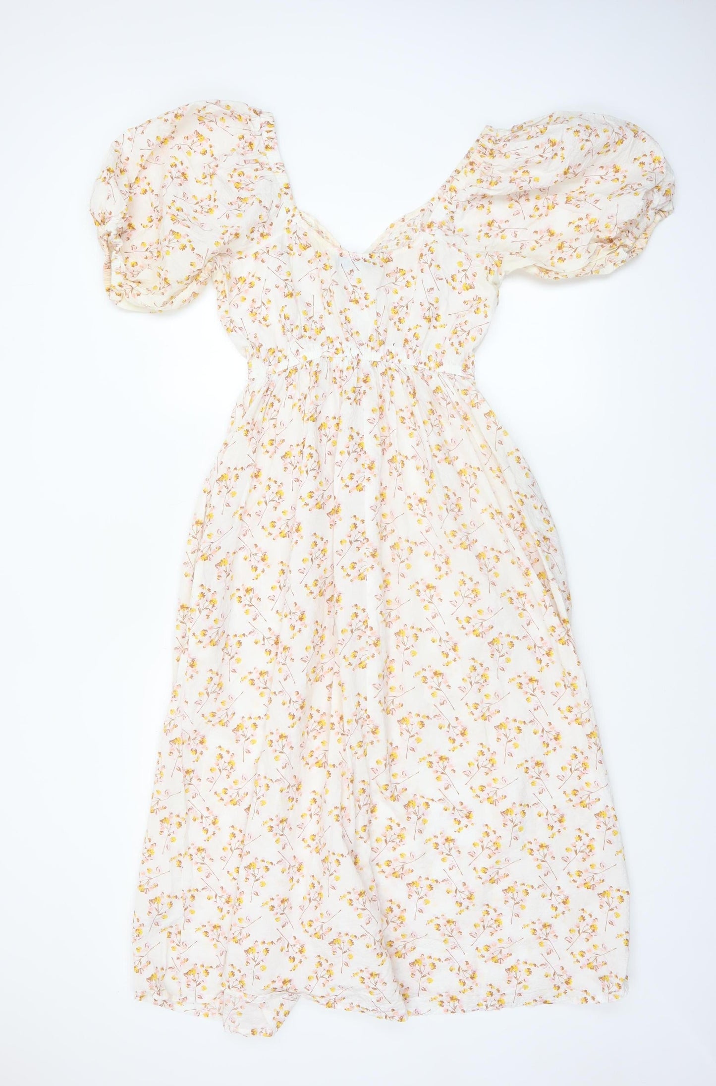 Next Women’s White Floral Puff Sleeve Midi Dress Size 6