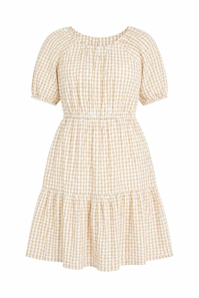 French Connection Women’s Beige Check Midi A-Line Cotton Dress Size S