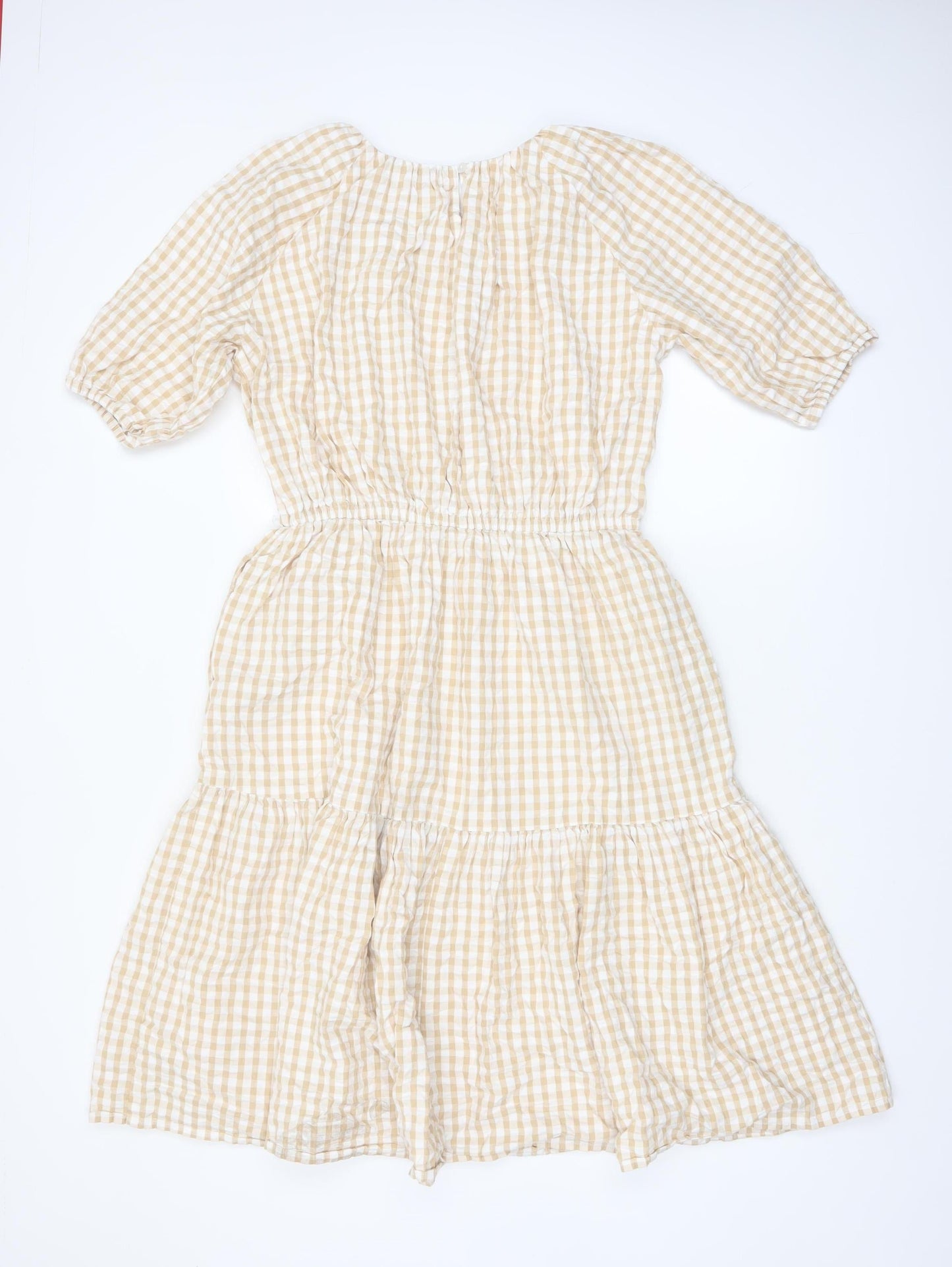 French Connection Women’s Beige Check Midi A-Line Cotton Dress Size S