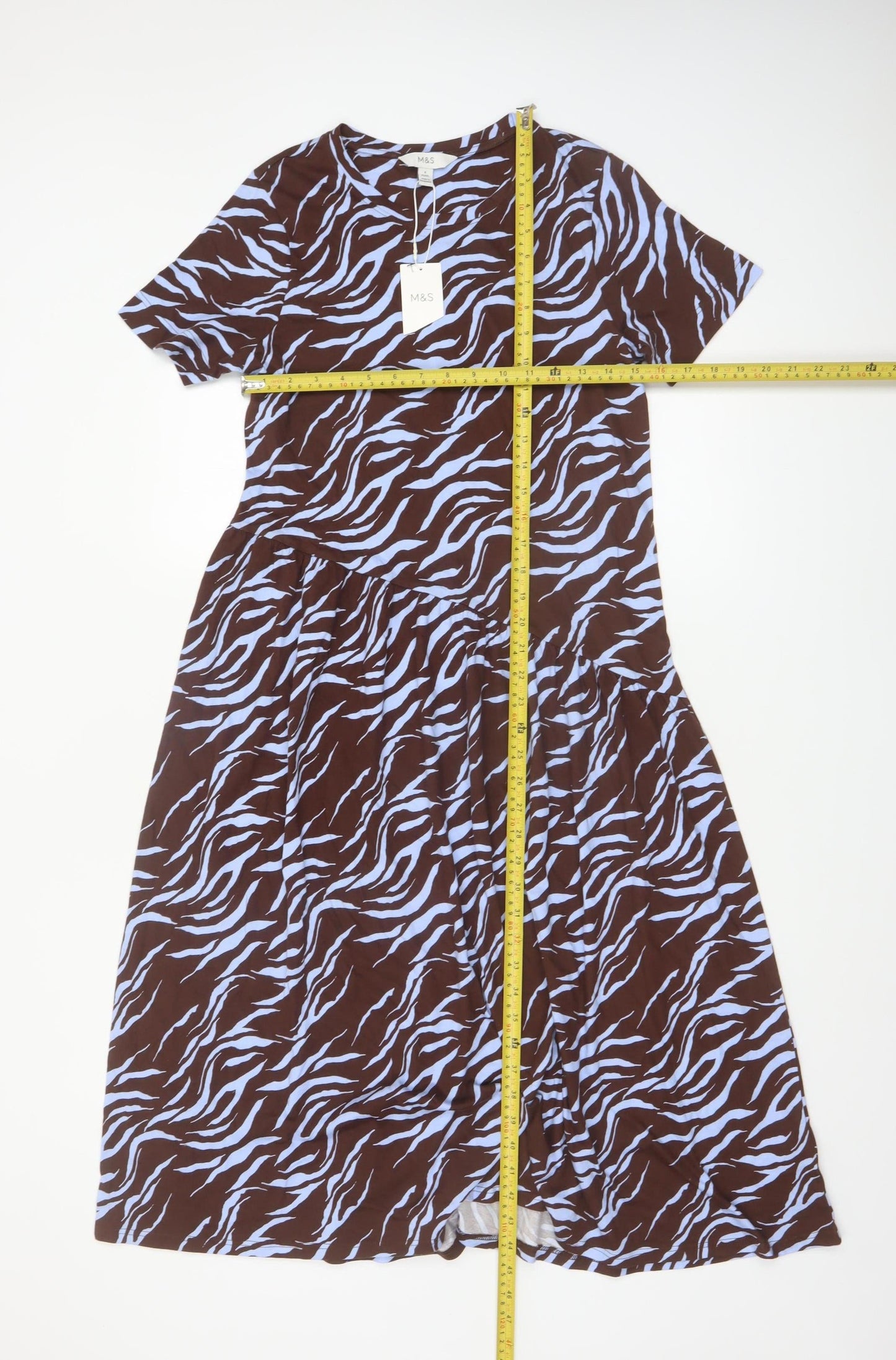 Marks and Spencer Women Brown Animal Print Cotton Midi Dress Size 8 Petite
