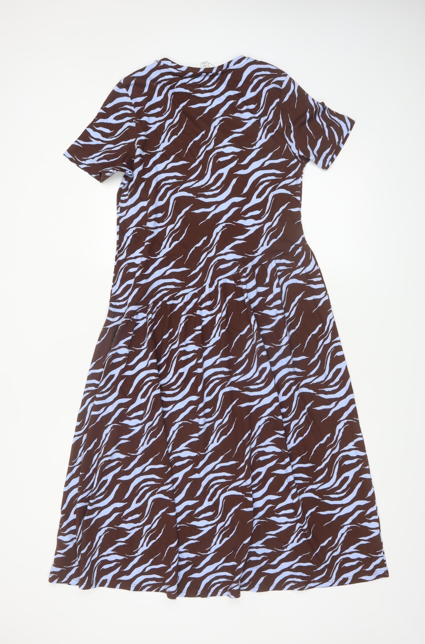 Marks and Spencer Women Brown Animal Print Cotton Midi Dress Size 8 Petite