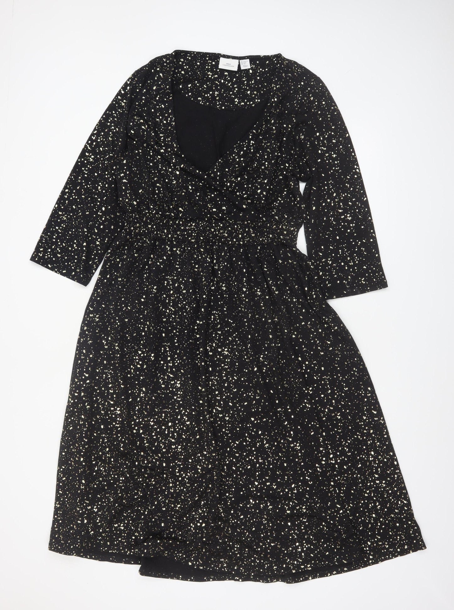 ONLY Carmakoma Women's Black Glitter Wrap Dress Size 16 3/4 Sleeve