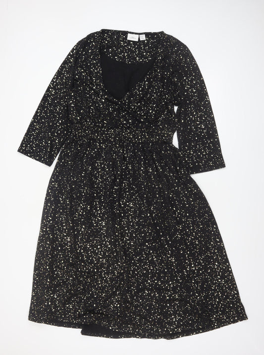 ONLY Carmakoma Women's Black Glitter Wrap Dress Size 16 3/4 Sleeve