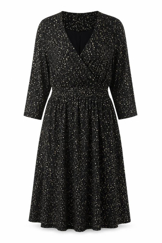 Only Carmakoma Women's Black Glitter Wrap Dress Size 16 3/4 Sleeve