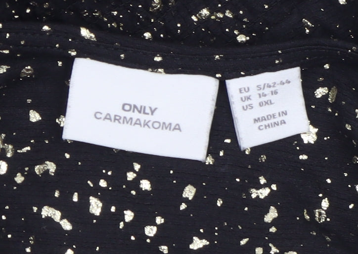 ONLY Carmakoma Women's Black Glitter Wrap Dress Size 16 3/4 Sleeve