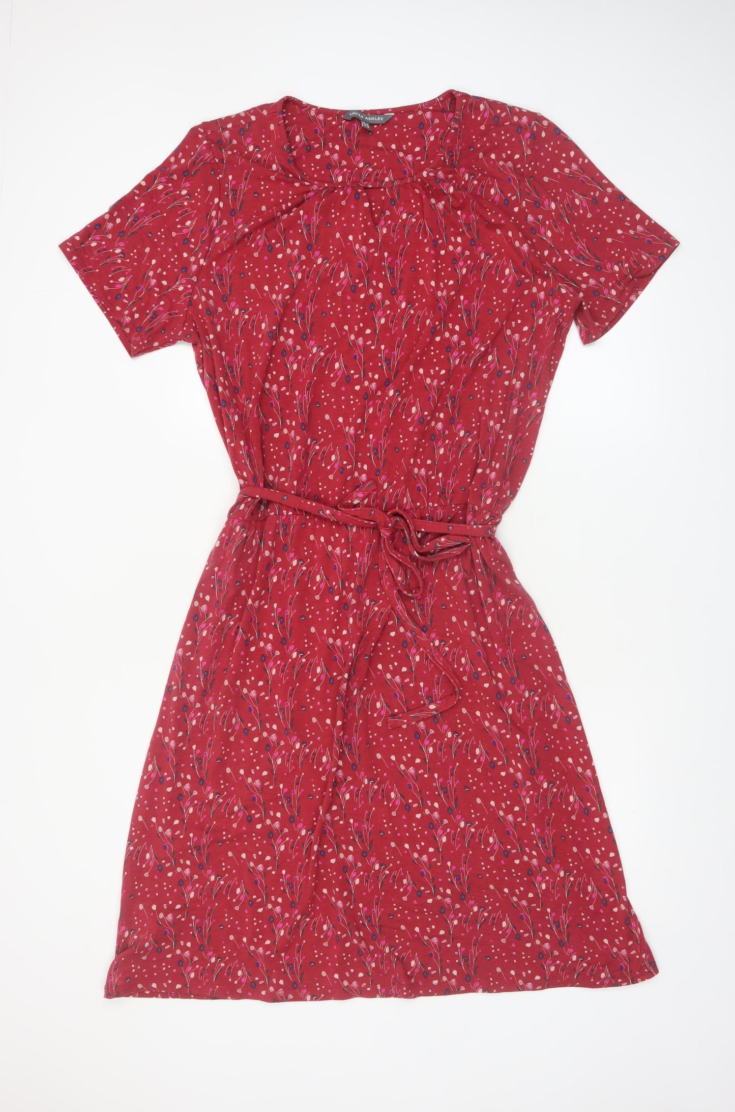 Laura Ashley Women's Red Floral Belted Shift Dress Size 18