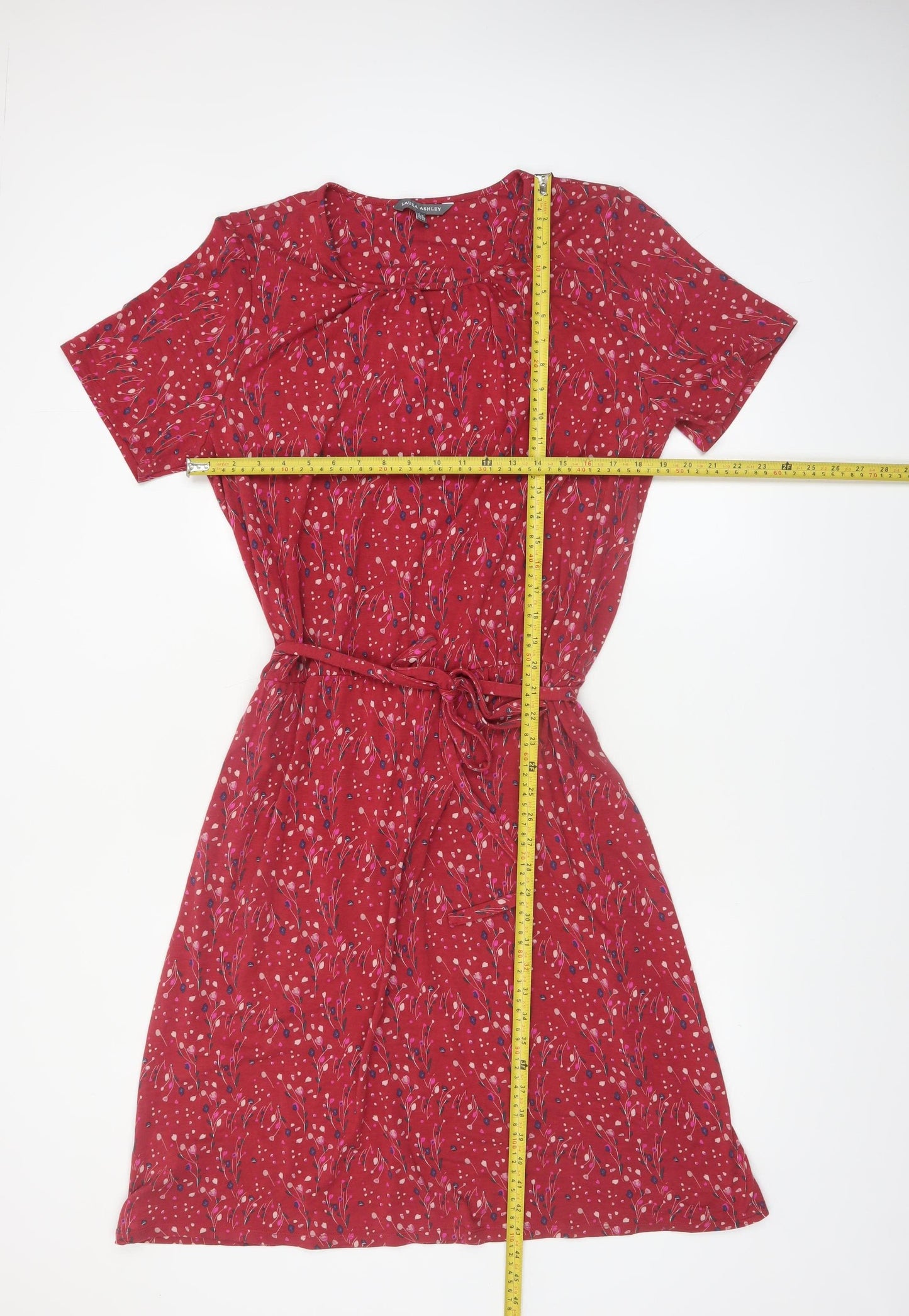 Laura Ashley Women's Red Floral Belted Shift Dress Size 18