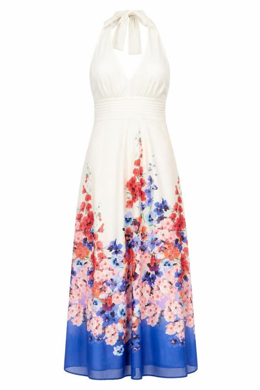 Monsoon Women’s Ivory Floral Maxi Halter Dress Size 10