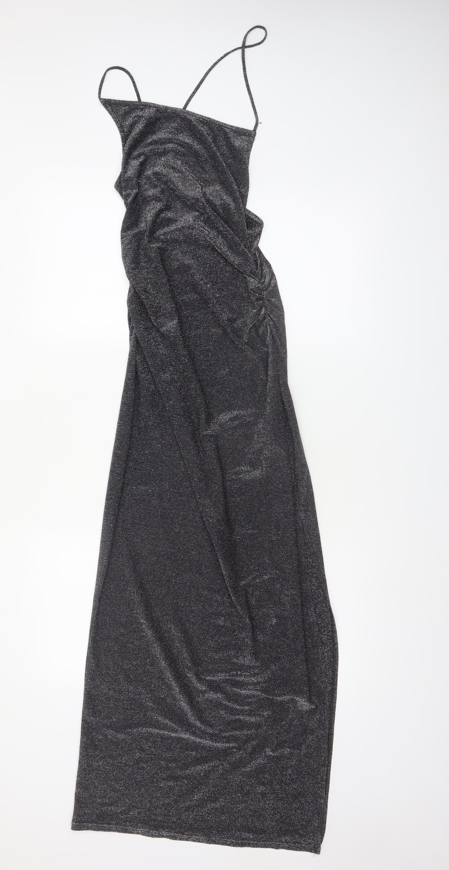 Pull&Bear Women’s Black Long Slip Dress Size S Glitter Partywear