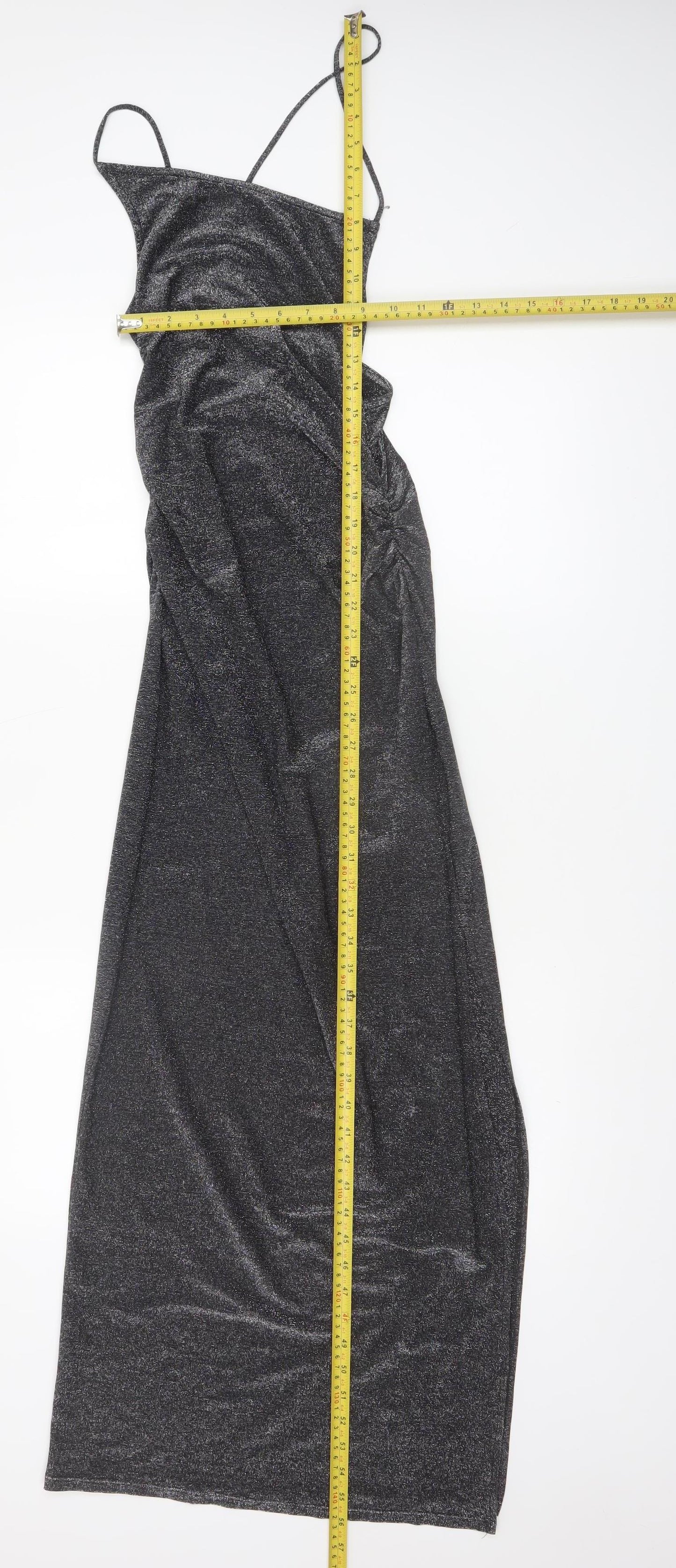 Pull&Bear Women’s Black Long Slip Dress Size S Glitter Partywear