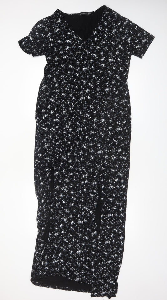 PrettyLittleThing Women's Black Floral Maxi Dress Size 16 V-Neck