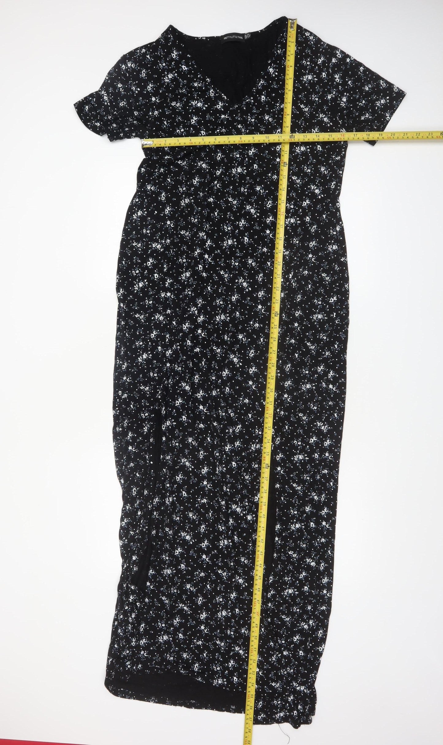 PrettyLittleThing Women's Black Floral Maxi Dress Size 16 V-Neck