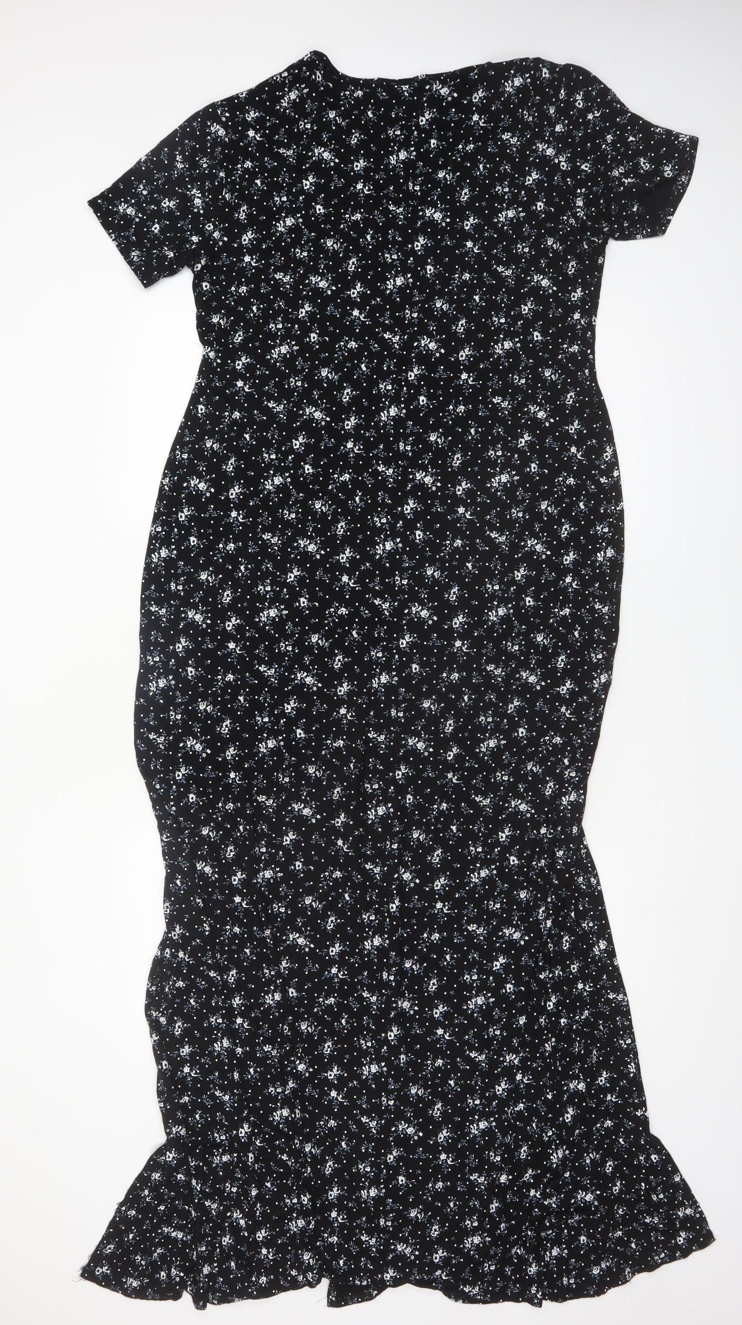 PrettyLittleThing Women's Black Floral Maxi Dress Size 16 V-Neck