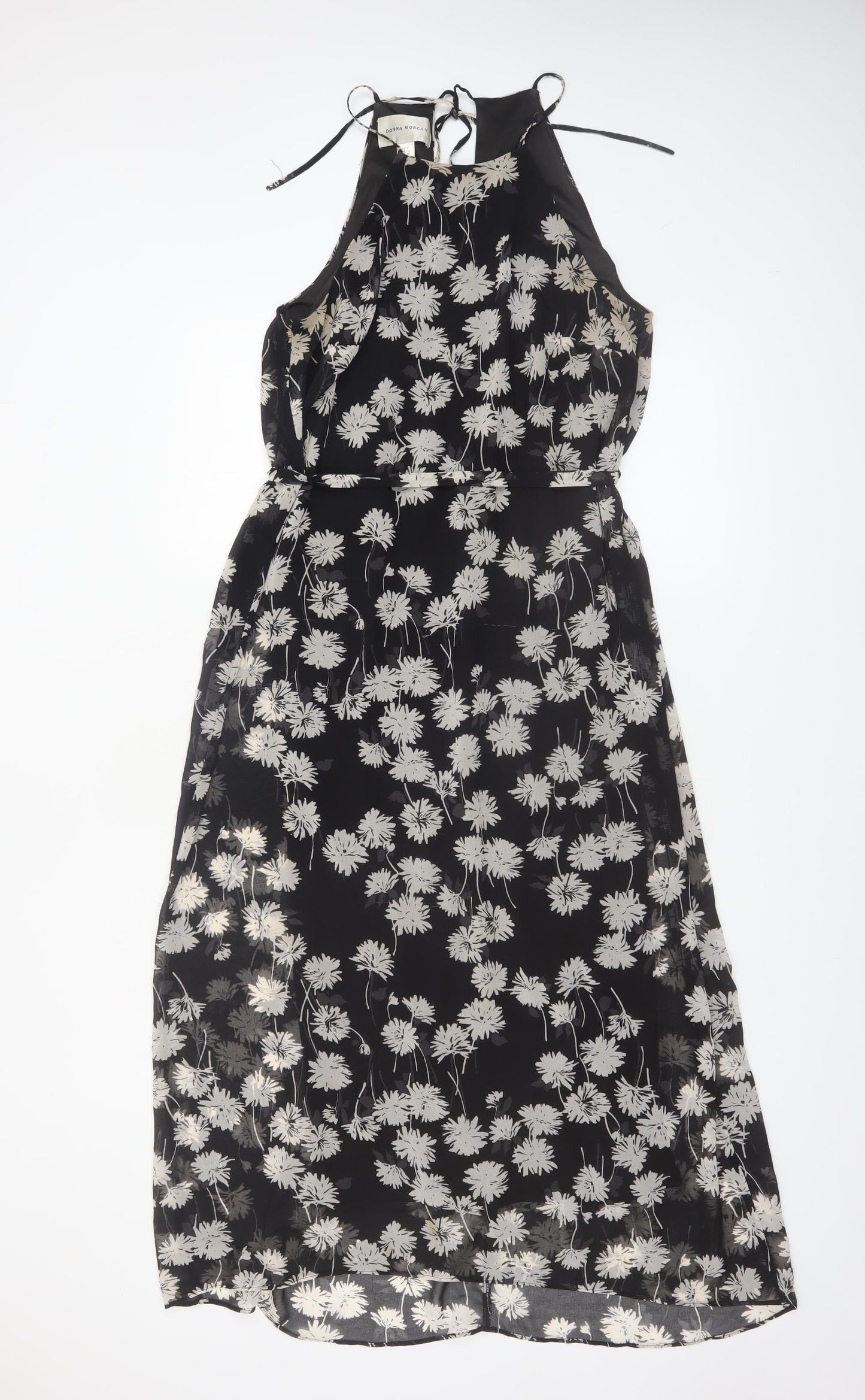 Donna Morgan Women Black Floral Halter A-Line Midi Dress UK 12
