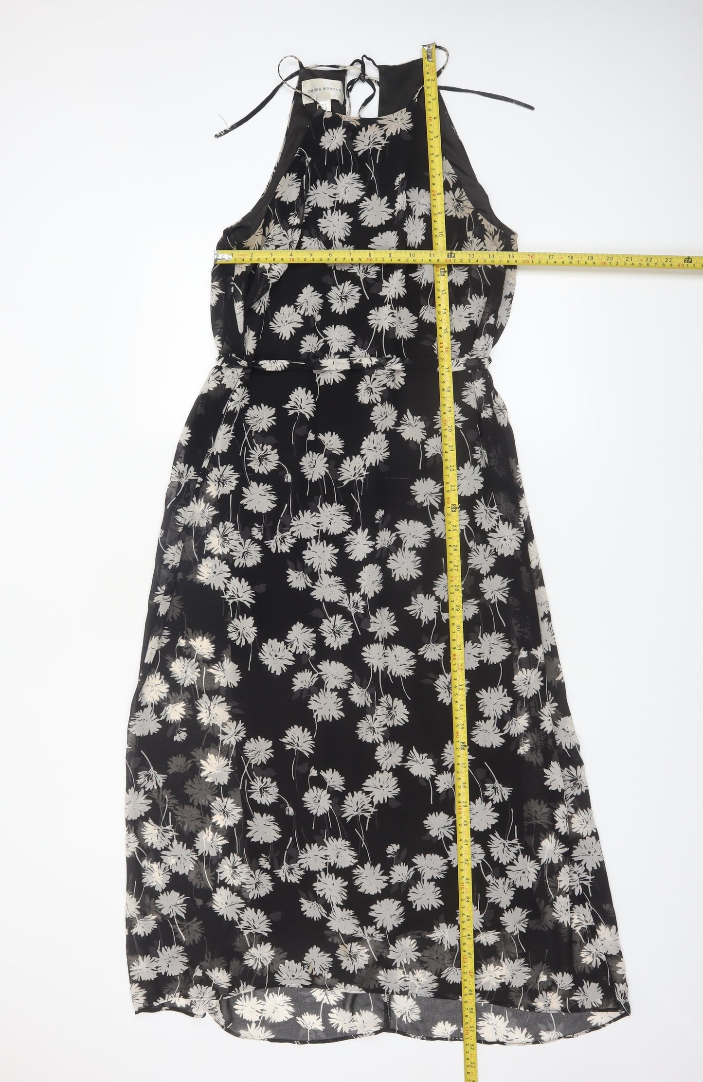 Donna Morgan Women Black Floral Halter A-Line Midi Dress UK 12