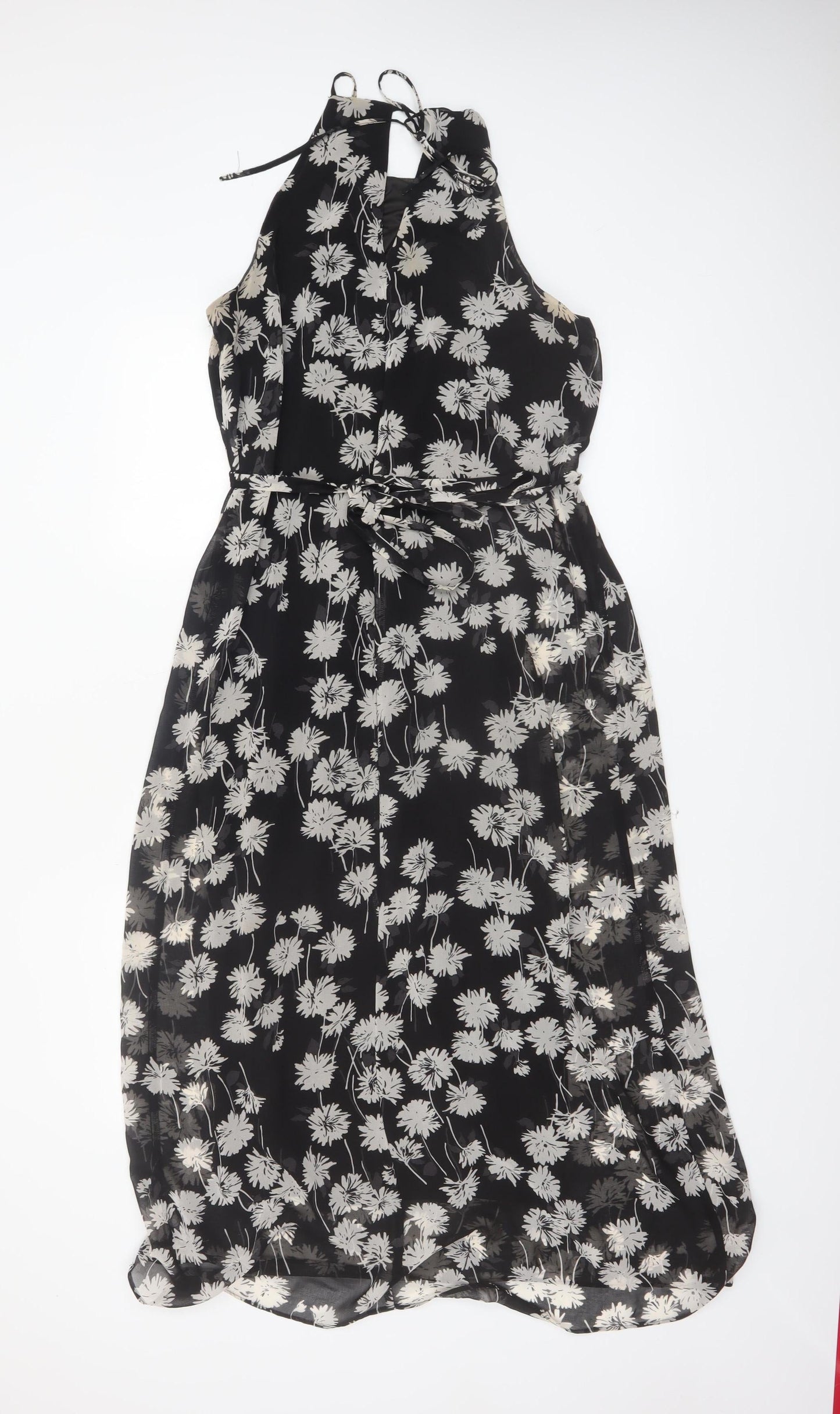 Donna Morgan Women Black Floral Halter A-Line Midi Dress UK 12