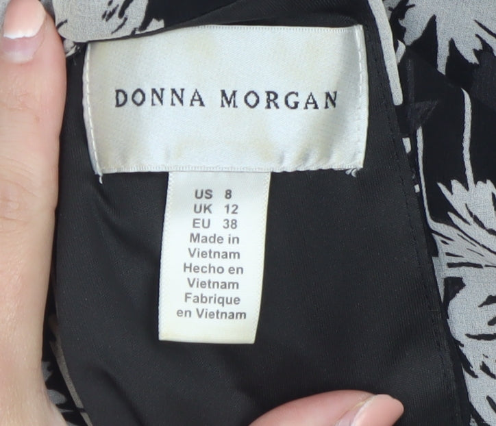 Donna Morgan Women Black Floral Halter A-Line Midi Dress UK 12