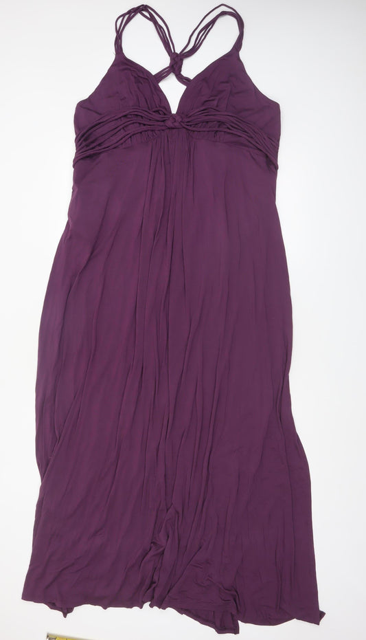 Next Women’s Purple Maxi Dress Size 22 Sleeveless V-Neck Stretch